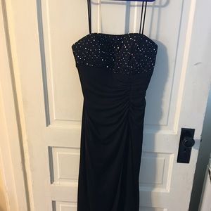 floor length black dress w/ sequin thin strap top